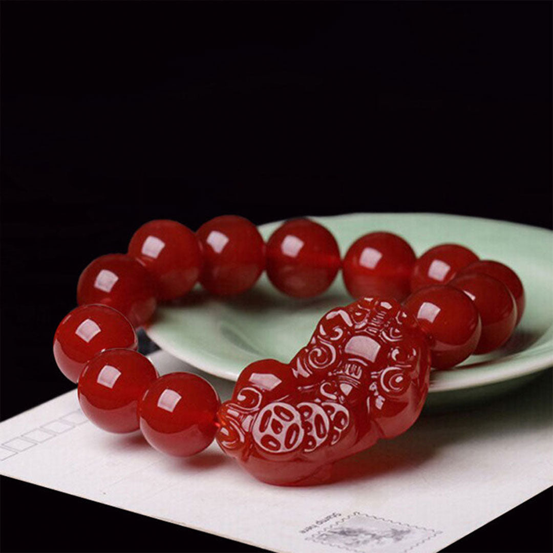 Red Agate Pixiu Bracelet for Wealth and Abundance