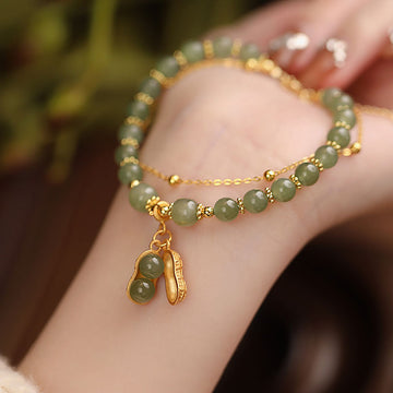 Hetian Greenish-White Jade "Good Fortune" Peanut Bracelet