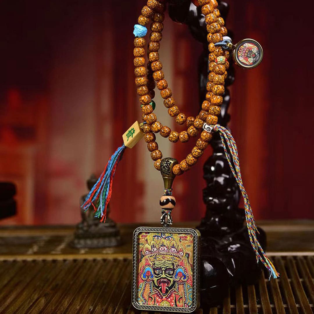 Natural Bodhi Seed Prayer Bead Hand-painted Zaki Lam Tibetan Thangka Pendant (Ga Wu Box)