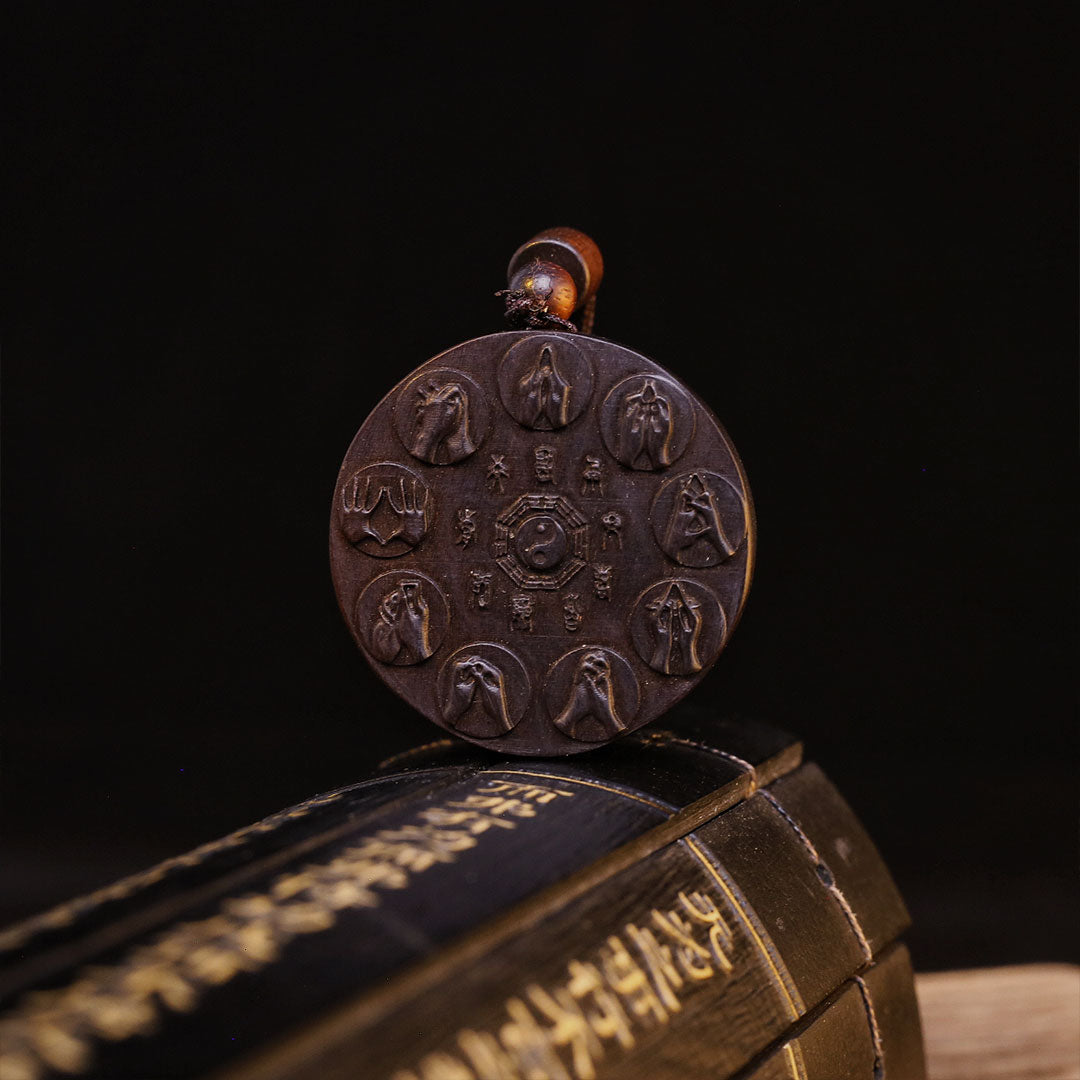 Lightning-Struck Jujube Wood Pendant with Nine-Character Mantra