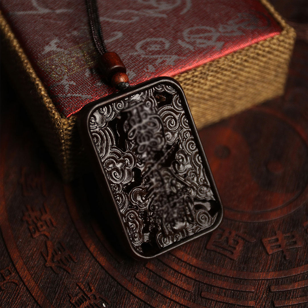 Lightning-Struck Jade-Infused Jujube Wood Taoist Pendant with Zhao Gongming