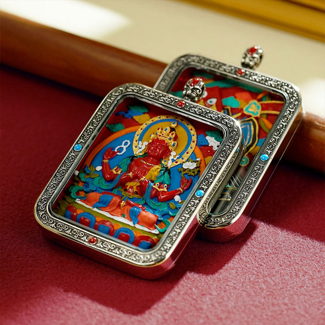 Hand-Painted 3D Cinnabar Tibetan Thangka Pendant(Ga Wu Box)